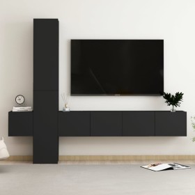 Set de muebles de salón TV 5 piezas madera de ingeniería negro