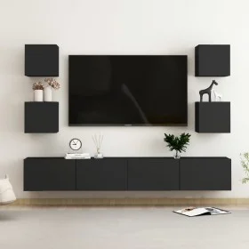 6-teiliges TV-Wohnzimmermöbelset aus schwarzem Holzwerkstoff von vidaXL, TV-Möbel - Ref: Foro24-3078768, Preis: 221,04 €, Rab...