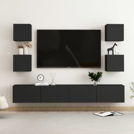 6-teiliges TV-Wohnzimmermöbelset aus schwarzem Holzwerkstoff von vidaXL, TV-Möbel - Ref: Foro24-3078768, Preis: 209,55 €, Rab...