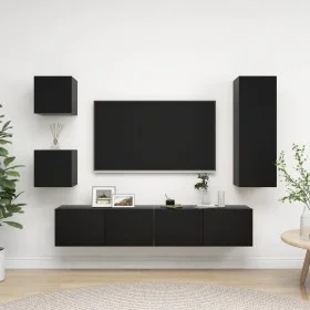 Set de muebles de TV 5 piezas madera contrachapada negro de vidaXL, Muebles TV - Ref: Foro24-3078801, Precio: 177,42 €, Descu...