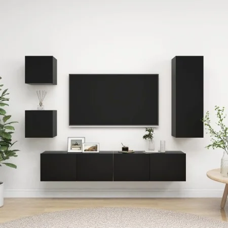 5-teiliges TV-Möbelset aus Sperrholz schwarz von vidaXL, TV-Möbel - Ref: Foro24-3078801, Preis: 177,42 €, Rabatt: %