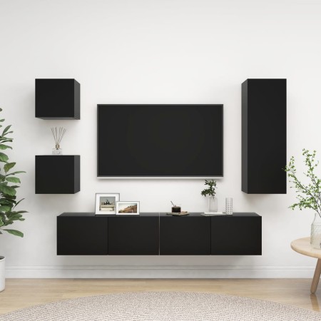 5-teiliges TV-Möbelset aus Sperrholz schwarz von vidaXL, TV-Möbel - Ref: Foro24-3078801, Preis: 173,41 €, Rabatt: %