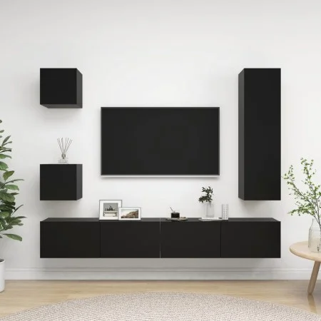 5-teiliges TV-Wohnzimmermöbelset aus schwarzem Holzwerkstoff von vidaXL, TV-Möbel - Ref: Foro24-3078802, Preis: 227,99 €, Rab...
