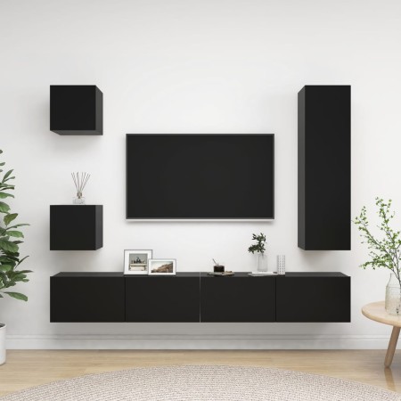 5-teiliges TV-Wohnzimmermöbelset aus schwarzem Holzwerkstoff von vidaXL, TV-Möbel - Ref: Foro24-3078802, Preis: 231,11 €, Rab...