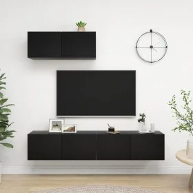 3-teiliges TV-Wohnzimmermöbelset aus schwarzem Holzwerkstoff von vidaXL, TV-Möbel - Ref: Foro24-3078806, Preis: 134,76 €, Rab...