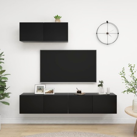 3-teiliges TV-Wohnzimmermöbelset aus schwarzem Holzwerkstoff von vidaXL, TV-Möbel - Ref: Foro24-3078806, Preis: 127,36 €, Rab...