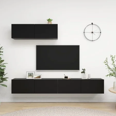 Set de muebles de salón TV 3 pzas madera de ingeniería negro de vidaXL, Muebles TV - Ref: Foro24-3078808, Precio: 204,59 €, D...