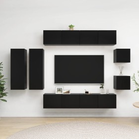 Set de muebles de salón TV 8 piezas madera ingeniería negro