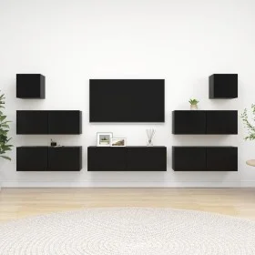 7-teiliges TV-Wohnzimmermöbelset aus schwarzem Holzwerkstoff von vidaXL, TV-Möbel - Ref: Foro24-3078818, Preis: 294,10 €, Rab...