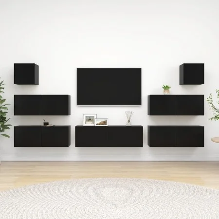 7-teiliges TV-Wohnzimmermöbelset aus schwarzem Holzwerkstoff von vidaXL, TV-Möbel - Ref: Foro24-3078818, Preis: 294,10 €, Rab...