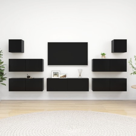 7-teiliges TV-Wohnzimmermöbelset aus schwarzem Holzwerkstoff von vidaXL, TV-Möbel - Ref: Foro24-3078818, Preis: 283,75 €, Rab...