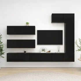 Set de muebles de salón TV 7 piezas madera de ingeniería negro de vidaXL, Muebles TV - Ref: Foro24-3078822, Precio: 422,28 €,...
