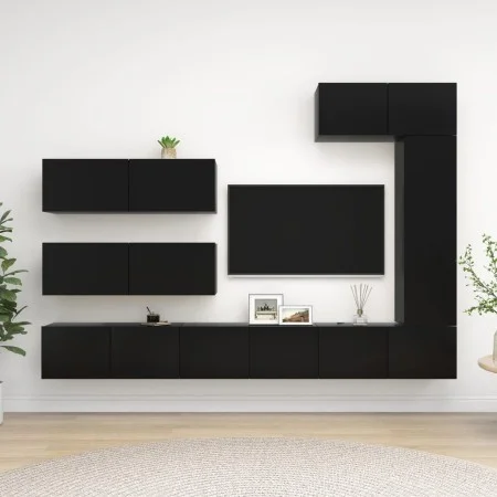 Set de muebles de salón TV 7 piezas madera de ingeniería negro de vidaXL, Muebles TV - Ref: Foro24-3078822, Precio: 422,28 €,...