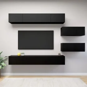 6-teiliges Wohnzimmer-TV-Möbelset aus schwarzem Sperrholz von vidaXL, TV-Möbel - Ref: Foro24-3078833, Preis: 358,62 €, Rabatt: %