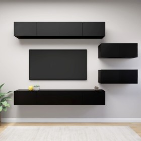6-teiliges Wohnzimmer-TV-Möbelset aus schwarzem Sperrholz von vidaXL, TV-Möbel - Ref: Foro24-3078833, Preis: 326,39 €, Rabatt: %