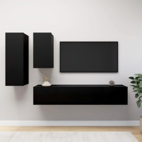 4-teiliges Wohnzimmer-TV-Möbelset aus schwarzem Sperrholz von vidaXL, TV-Möbel - Ref: Foro24-3078837, Preis: 157,83 €, Rabatt: %