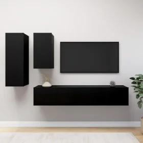 Set de muebles de TV salón 4 piezas madera contrachapada negro de vidaXL, Muebles TV - Ref: Foro24-3078837, Precio: 161,11 €,...