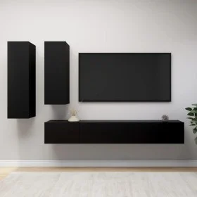 Set de muebles de TV salón 4 piezas madera contrachapada negro de vidaXL, Muebles TV - Ref: Foro24-3078838, Precio: 235,93 €,...