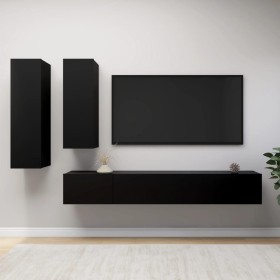 Set de muebles de TV salón 4 piezas madera contrachapada negro de vidaXL, Muebles TV - Ref: Foro24-3078838, Precio: 231,35 €,...