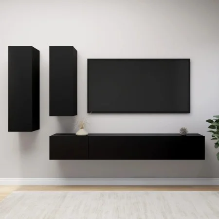 4-teiliges Wohnzimmer-TV-Möbelset aus schwarzem Sperrholz von vidaXL, TV-Möbel - Ref: Foro24-3078838, Preis: 235,93 €, Rabatt: %