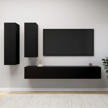 Set de muebles de TV salón 4 piezas madera contrachapada negro de vidaXL, Muebles TV - Ref: Foro24-3078838, Precio: 231,35 €,...