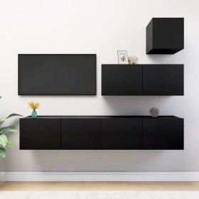 4-teiliges TV-Wohnzimmermöbel-Set Sperrholz schwarz von vidaXL, TV-Möbel - Ref: Foro24-3078841, Preis: 151,64 €, Rabatt: %
