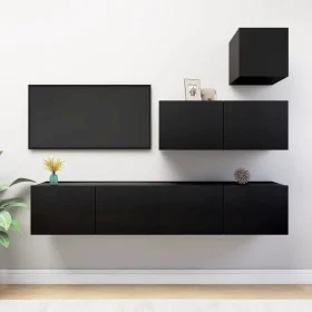 Set de muebles de salón TV 4 piezas madera contrachapada negro de vidaXL, Muebles TV - Ref: Foro24-3078841, Precio: 160,43 €,...