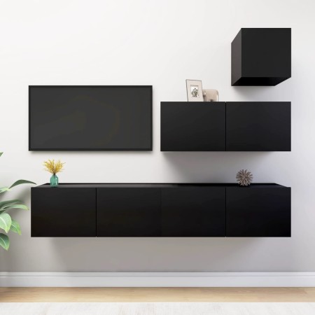 4-teiliges TV-Wohnzimmermöbel-Set Sperrholz schwarz von vidaXL, TV-Möbel - Ref: Foro24-3078841, Preis: 151,64 €, Rabatt: %