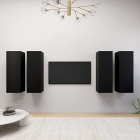 Mueble para TV 4 pzas madera contrachapada negro 30,5x30x90 cm