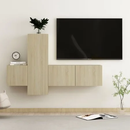 Living room TV furniture set 3 pieces engineered wood Sonoma oak by vidaXL, TV Furniture - Ref: Foro24-3078969, Price: 108,65...