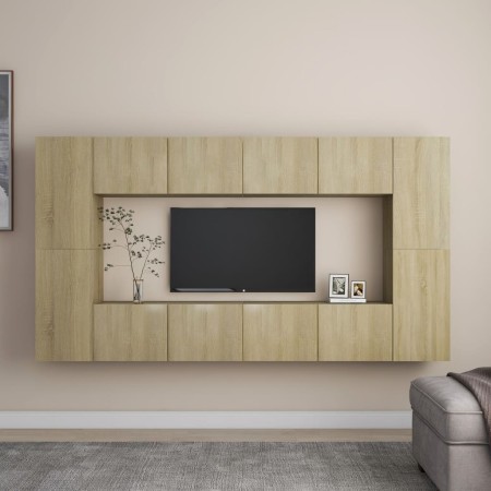 8-teiliges Wohnzimmermöbel-Set aus Sonoma-Eiche von vidaXL, TV-Möbel - Ref: Foro24-3078984, Preis: 300,82 €, Rabatt: %