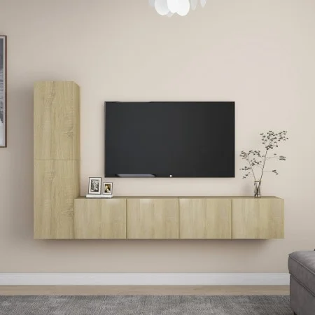 4-teiliges Wohnzimmermöbel-Set aus Sonoma-Eiche von vidaXL, TV-Möbel - Ref: Foro24-3078989, Preis: 155,84 €, Rabatt: %