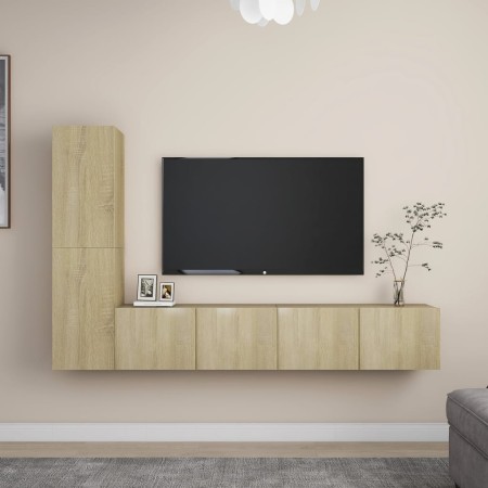 4-teiliges Wohnzimmermöbel-Set aus Sonoma-Eiche von vidaXL, TV-Möbel - Ref: Foro24-3078989, Preis: 152,41 €, Rabatt: %