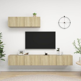 3-teiliges Wohnzimmermöbel-Set aus Sonoma-Eiche von vidaXL, TV-Möbel - Ref: Foro24-3079018, Preis: 124,34 €, Rabatt: %