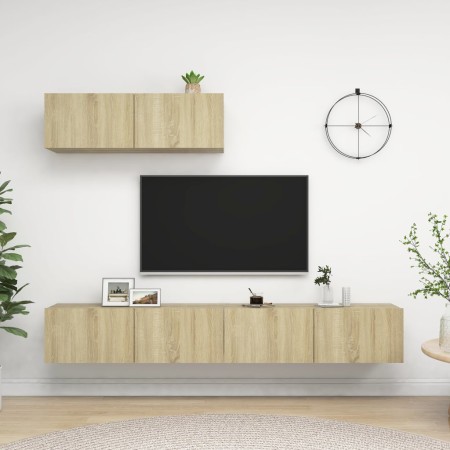 3-teiliges Wohnzimmermöbel-Set aus Sonoma-Eiche von vidaXL, TV-Möbel - Ref: Foro24-3079018, Preis: 124,34 €, Rabatt: %