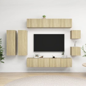 Wohnzimmer-TV-Möbelset 8-teilig aus Holzwerkstoff Sonoma-Eiche von vidaXL, TV-Möbel - Ref: Foro24-3079020, Preis: 288,73 €, R...