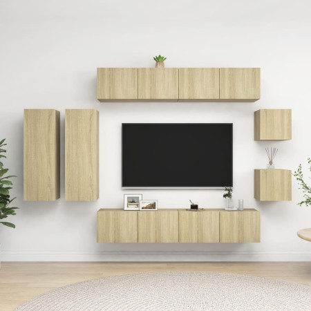 Wohnzimmer-TV-Möbelset 8-teilig aus Holzwerkstoff Sonoma-Eiche von vidaXL, TV-Möbel - Ref: Foro24-3079020, Preis: 288,73 €, R...