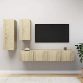 4-teiliges TV-Wohnzimmermöbel-Set aus Holzwerkstoff Sonoma-Eiche von vidaXL, TV-Möbel - Ref: Foro24-3079047, Preis: 162,83 €,...