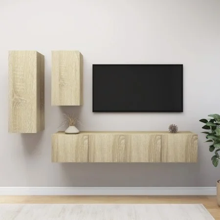4-teiliges TV-Wohnzimmermöbel-Set aus Holzwerkstoff Sonoma-Eiche von vidaXL, TV-Möbel - Ref: Foro24-3079047, Preis: 162,68 €,...