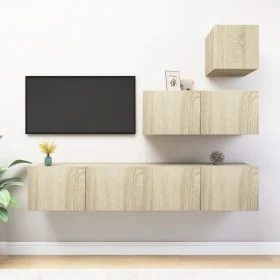 4-teiliges Wohnzimmermöbel-Set aus Sonoma-Eiche von vidaXL, TV-Möbel - Ref: Foro24-3079051, Preis: 153,67 €, Rabatt: %