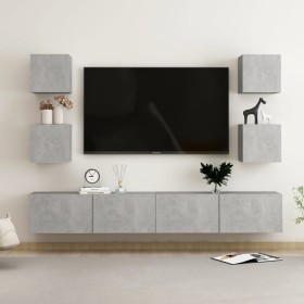 TV-Möbelset 6-teilig betongraues Sperrholz von vidaXL, TV-Möbel - Ref: Foro24-3079083, Preis: 177,08 €, Rabatt: %