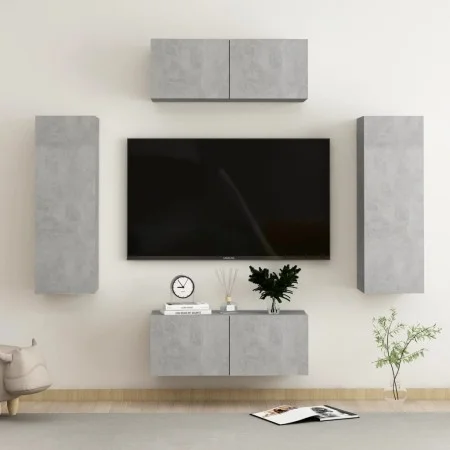 Set de muebles de salón 4 pzas madera ingeniería gris hormigón de vidaXL, Muebles TV - Ref: Foro24-3079086, Precio: 165,56 €,...