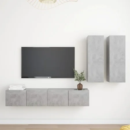 Set muebles de salón TV 4 pzas madera ingeniería gris hormigón de vidaXL, Muebles TV - Ref: Foro24-3079106, Precio: 165,33 €,...