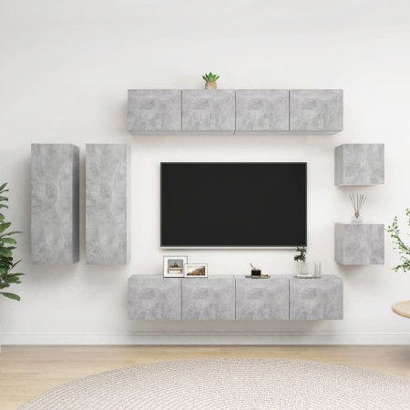 TV-Wohnzimmermöbel-Set, 8-teilig, Betongrau, Holzwerkstoff von vidaXL, TV-Möbel - Ref: Foro24-3079125, Preis: 282,04 €, Rabat...