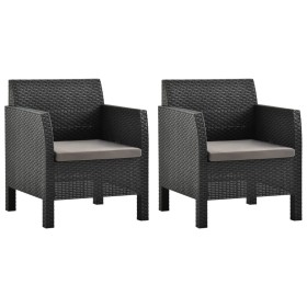 Gartenstühle mit Kissen 2 Stück PP Rattan Anthrazitgrau von vidaXL, Gartenstühle - Ref: Foro24-3079666, Preis: 181,32 €, Raba...
