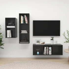 Wohnzimmermöbel 3-teilig, glänzend graues Holzwerkstoff von vidaXL, TV-Möbel - Ref: Foro24-3079735, Preis: 133,45 €, Rabatt: %