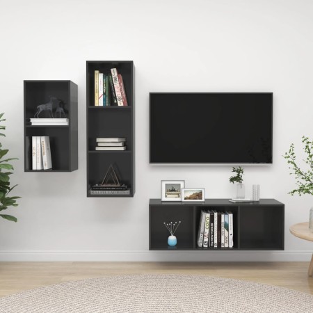 Wohnzimmermöbel 3-teilig, glänzend graues Holzwerkstoff von vidaXL, TV-Möbel - Ref: Foro24-3079735, Preis: 135,07 €, Rabatt: %