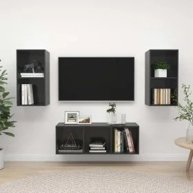 Living room furniture 3 pieces gray engineered wood with gloss by vidaXL, TV Furniture - Ref: Foro24-3079744, Price: 121,05 €...