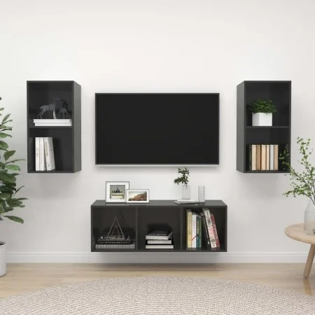 Living room furniture 3 pieces gray engineered wood with gloss by vidaXL, TV Furniture - Ref: Foro24-3079744, Price: 121,05 €...