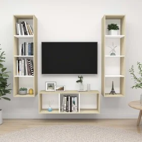 Wohnzimmermöbel 3-teilig aus weißem Holzwerkstoff und Sonoma-Eiche von vidaXL, TV-Möbel - Ref: Foro24-3079759, Preis: 174,31 ...